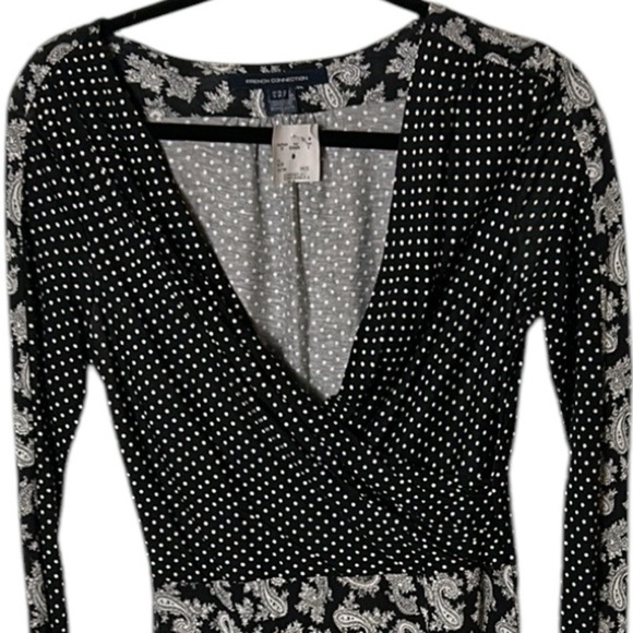 French Connection faux wrap ,surplice,multimedia,paisley,polka dot Dress  6 NWT - Picture 3 of 6